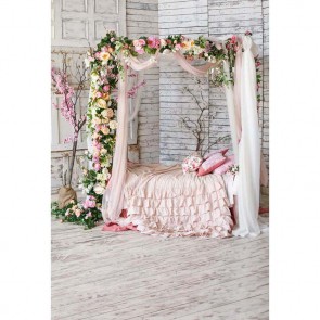 Wedding Photography Backdrops White Flowers Pink Bed Wood Wall Background
