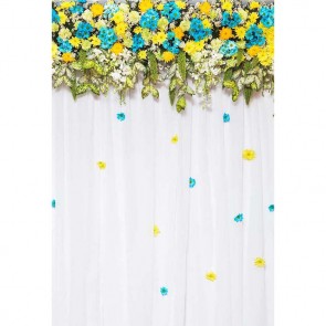 Wedding Photography Backdrops Yellow Blue Flowers White Curtain Background