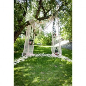 Wedding Photography Backdrops White Curtain Tree Green Lawn Background