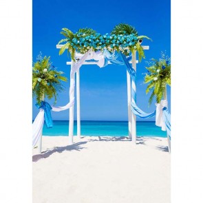 Wedding Photography Backdrops Blue Sky Blue Flowers Green Leaves White Sandy Beach Background