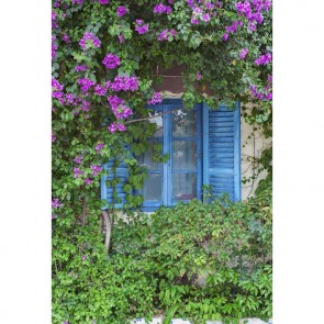 Door Window Photography Backdrops Purple Flowers Blue Window Background