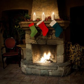 Christmas Photography Backdrops Christmas Socks Fireplace Closet White Candles Background