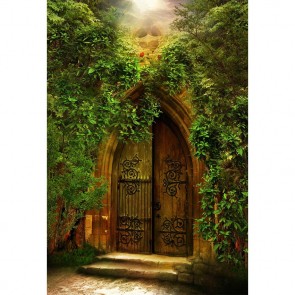 Door Window Photography Backdrops Arched Brown Door Greenery Background