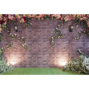 Wedding Photography Backdrops Rose Flowers Rick Wall Lawn Background