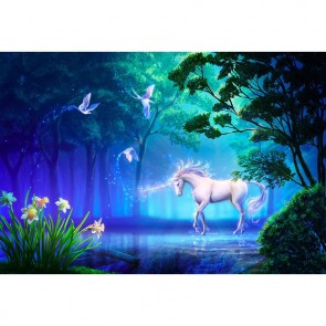 Cartoon Photography Backdrops Unicorn Jungle White Bird Background For Children
