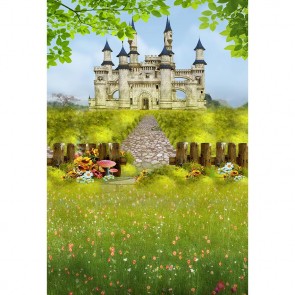 Cartoon Photography Backdrops Castle Prairie Flowers Background For Children