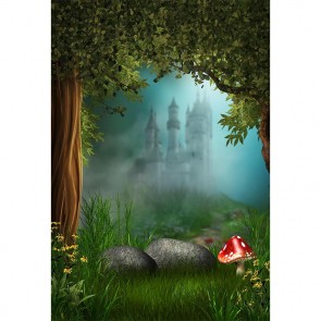 Cartoon Photography Backdrops Castle Jungle Mushroom Background For Children