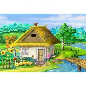Cartoon Photography Backdrops House Fruit Tree River Background For Children