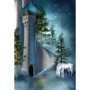 Cartoon Photography Backdrops Castle White Unicorn Background For Children