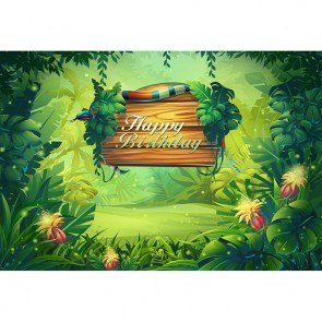 Cartoon Photography Backdrops Happy Birthday Tropical Plants Background For Children