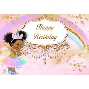 Birthday Photography Backdrops Girl Golden Stars Rainbow Smash Cake Pink Background
