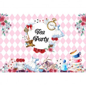 Custom Photography Backdrops Tea Party Cartoon Flower Teacup Roses Background