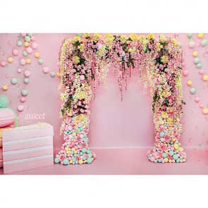 Wedding Photography Backdrops Cake Pink Wall Color Balloon Flowers Background