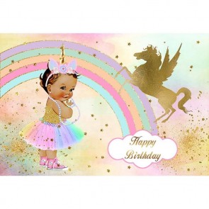 Birthday Photography Backdrops Unicorn Rainbow Little Girl Smash Cake Background