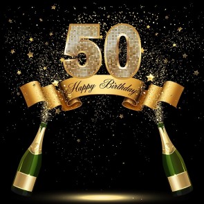 Birthday Photography Backdrops Champagne Fifty Years Old Black Background