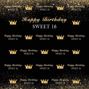 Birthday Photography Backdrops Sixteen Years Old Sweet Crown Black Background