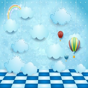 Cartoon Photography Backdrops Hot Air Balloon White Clouds Background For Children