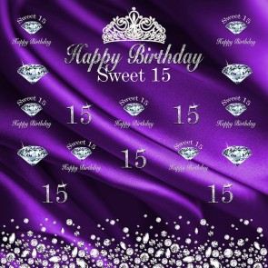 Birthday Photography Backdrops Fifteen Years Old Diamond Purple Background