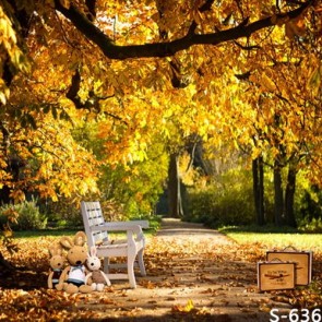 Nature Photography Backdrops Autumn Golden Leaf Park White Chair Background