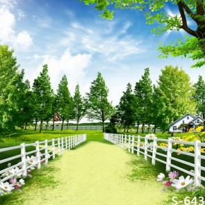 Nature Photography Backdrops Ranch Blue Sky Trees flowers Background