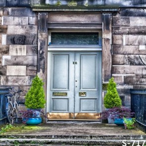 Door Window Photography Backdrops Blue Door Brown Wall Background