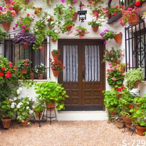 Door Window Photography Backdrops Brown Door Flowers Background