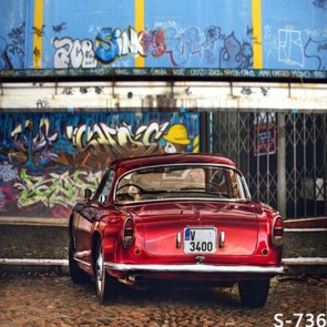 Graffiti Photography Backdrops Red Car Blue Wall Background For Photo Studio