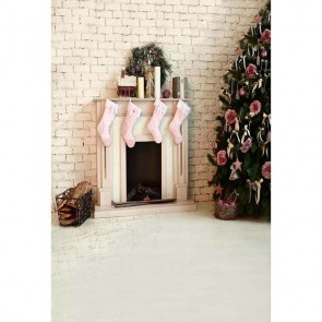 Christmas Photography Backdrops Fireplace Closet Pink White Wall Background