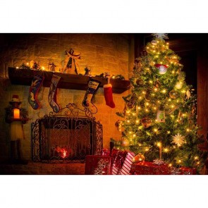 Christmas Photography Backdrops Fireplace Closet Christmas Socks Christmas Tree Background