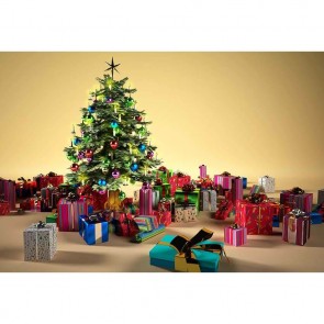 Christmas Photography Backdrops Gift Box Pale Christmas Tree Yellow Wall Background