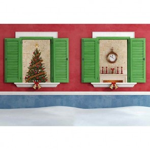 Christmas Photography Backdrops Green Windows Christmas Tree Background For Photo Studio