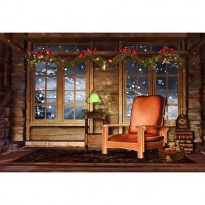 Christmas Photography Backdrops Christmas Leaves Window Wooden House Background