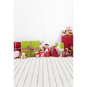 Christmas Photography Backdrops Gift Box Christmas Doll White Wood Floor Wood Wall Background
