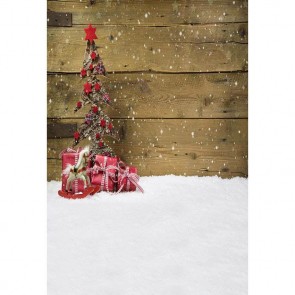 Christmas Photography Backdrops Red Gift Box Snow Wood Wall Background For Photo Studio