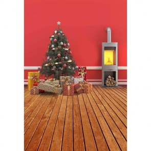 Christmas Photography Backdrops Gift Box Brown Wood Floor Red Christmas Tree Background