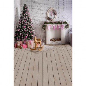 Christmas Photography Backdrops White Wood Floor Brick Wall Christmas Tree Background
