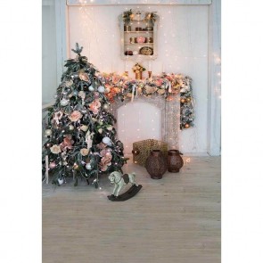 Christmas Photography Backdrops Fireplace Closet Wood Floor Christmas Tree Background