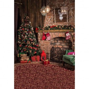 Christmas Photography Backdrops Retro Closet Fireplace Christmas Tree Carpet Background