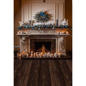 Christmas Photography Backdrops Gorgeous White Fireplace Closet Brown Wood Floor Background