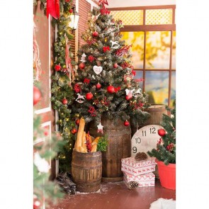 Christmas Photography Backdrops Wine Barrel Christmas Red Light Bulb Christmas Tree Background