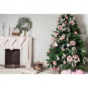 Christmas Photography Backdrops White Fireplace Closet Christmas Tree White Brick Wall Background