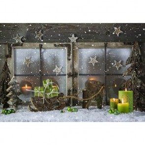 Christmas Photography Backdrops Blue Candles Brown Wood Wall Blue Gift Box Background