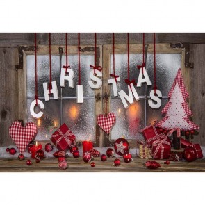 Christmas Photography Backdrops Window Red Gift Box Christmas Ball Background