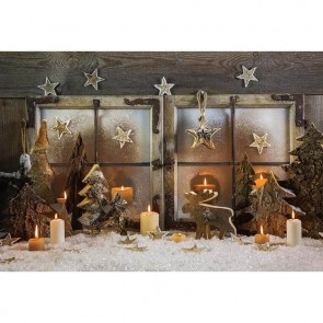 Christmas Photography Backdrops Snow Window Christmas Decoration White Candle Background