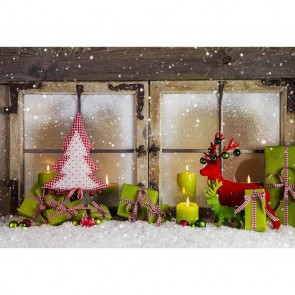 Christmas Photography Backdrops Green Gift Box Window Snow Candle Background
