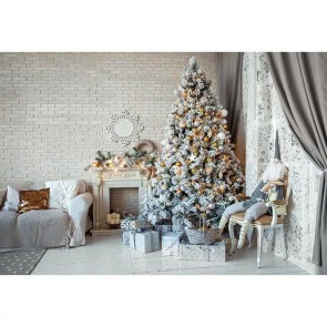 Christmas Photography Backdrops Gift Box White brick Wall Christmas Tree Background