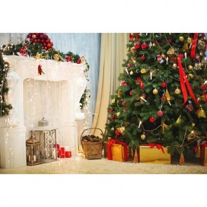Christmas Photography Backdrops White Fireplace Closet Bulb Christmas Tree Background