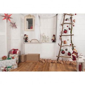 Christmas Photography Backdrops Tree Ladder Wood Floor White Wall Background