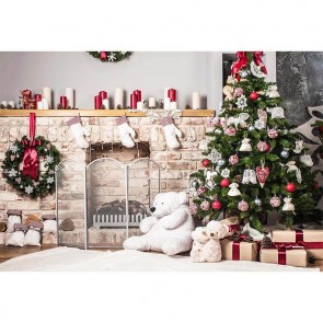 Christmas Photography Backdrops Brick Fireplace Closet Christmas Tree Doll Background