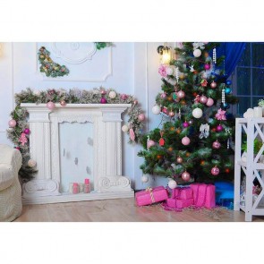 Christmas Photography Backdrops Fireplace Closet Pink Gift Box Christmas Tree Background